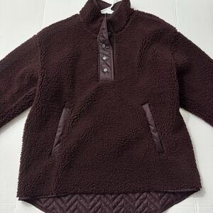 Athleta Cozy Sherpa Snap Sweatshirt Spiced Cabernet Pullover Large Fleece Warm